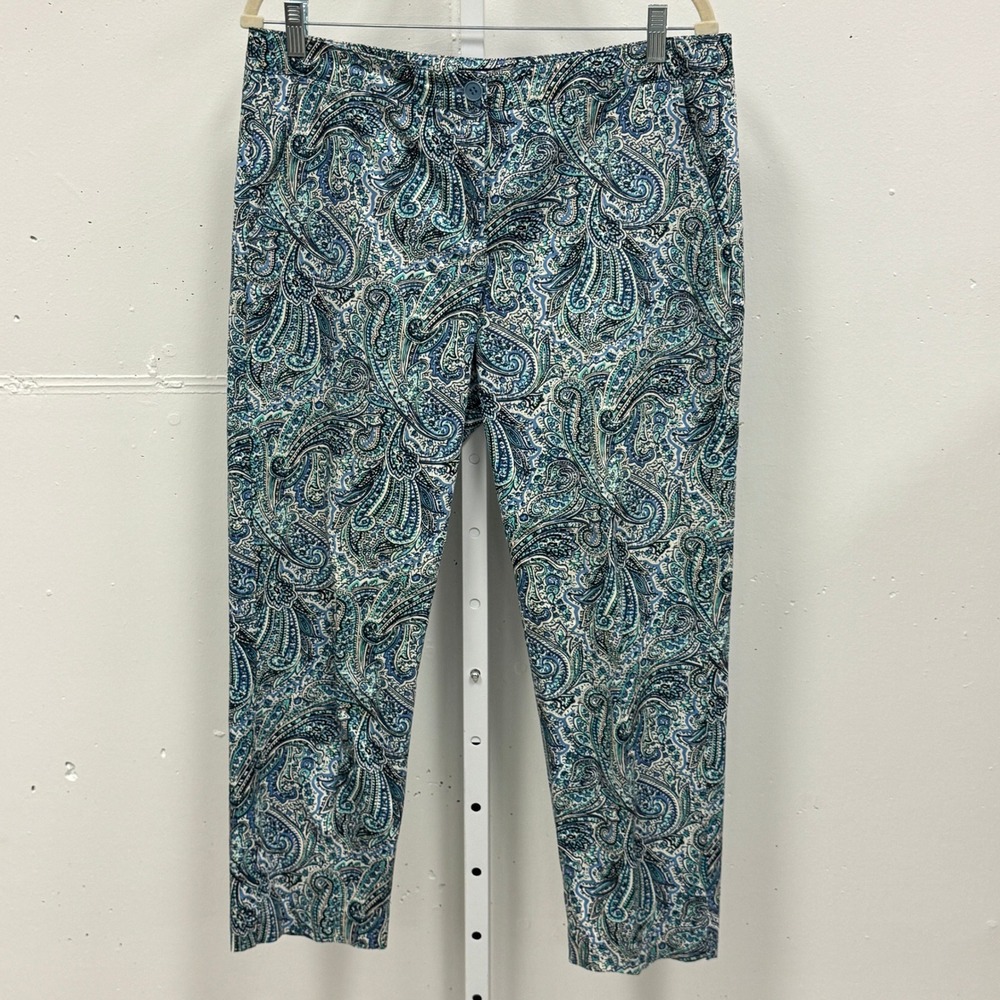 Talbots Modern Fit Paisley Ankle Pants Blue Teal Teal Size 10 Stretch Cotton